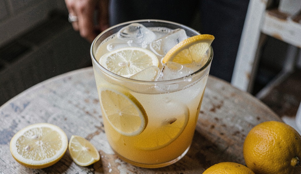 A ginger and verjus cooler with pale citrus and ice